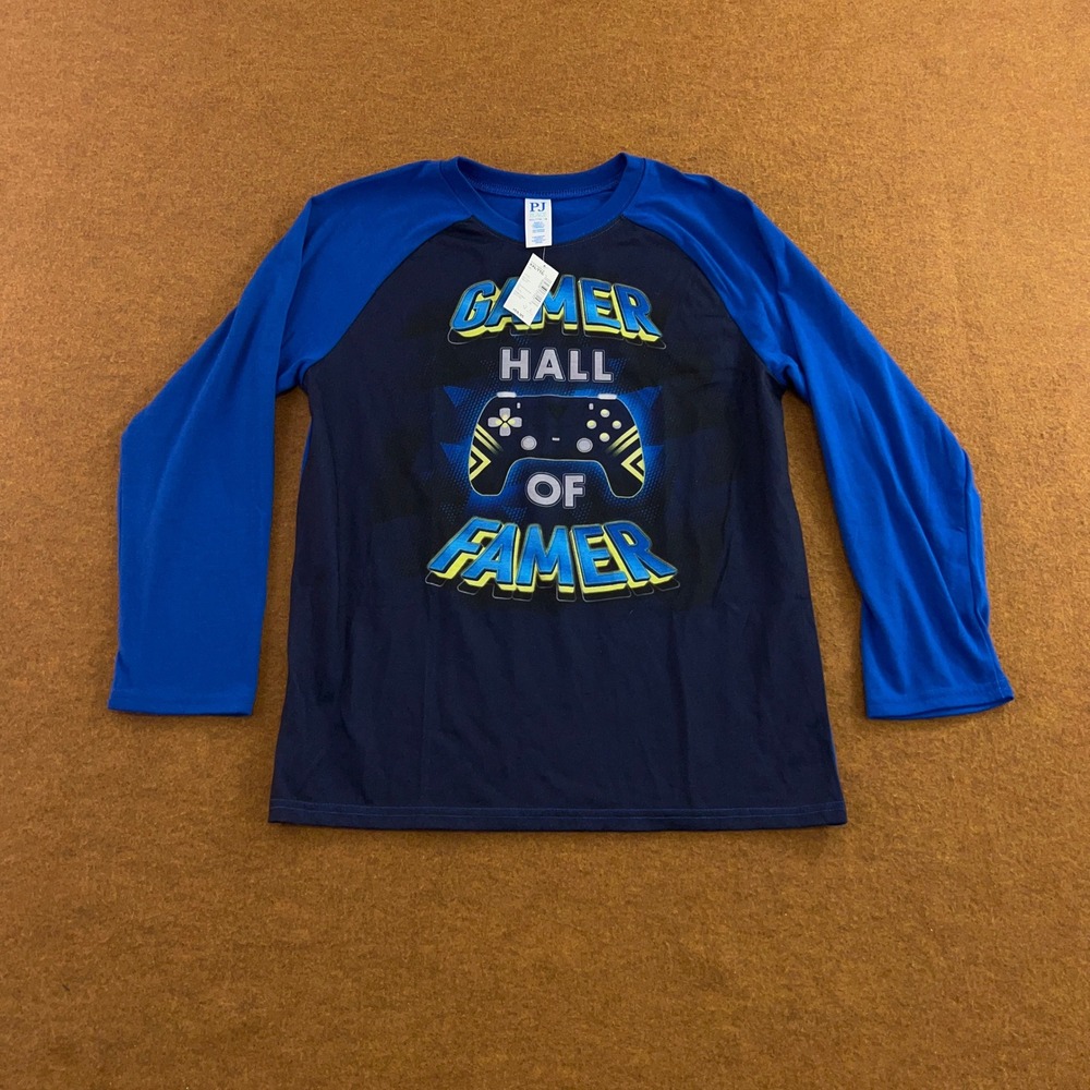 PJ Place Boys XXL 16 Blue Gamer Hall of Fame Raglan Pajama Top NWT